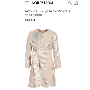 Self-Portrait Metallic Fil Coupé Ruffle Minidress in Pink and Silver